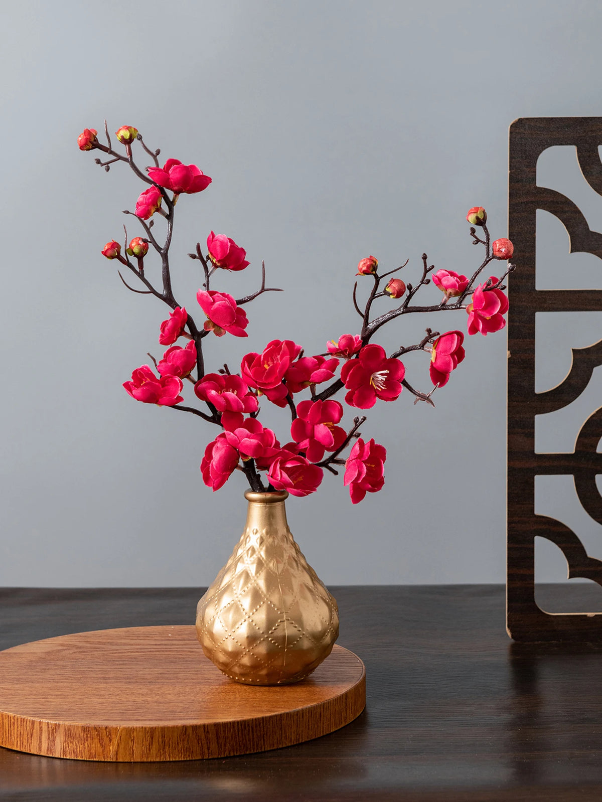 Silk Artificial Plum Blossom Branch – Wedding & Home Decor Artificial Floral Branch Axl Rose Red 1 pc