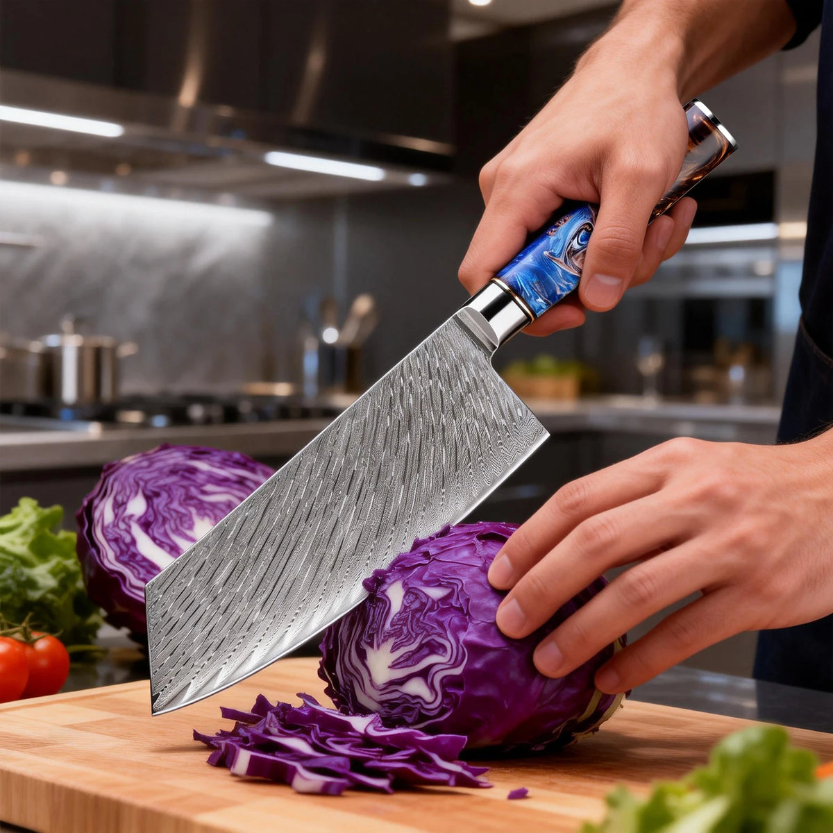 XITUO 7-Inch Damascus Steel Cleaver Knife – Kitchen Butcher Damascus Cleaver Knife Axl