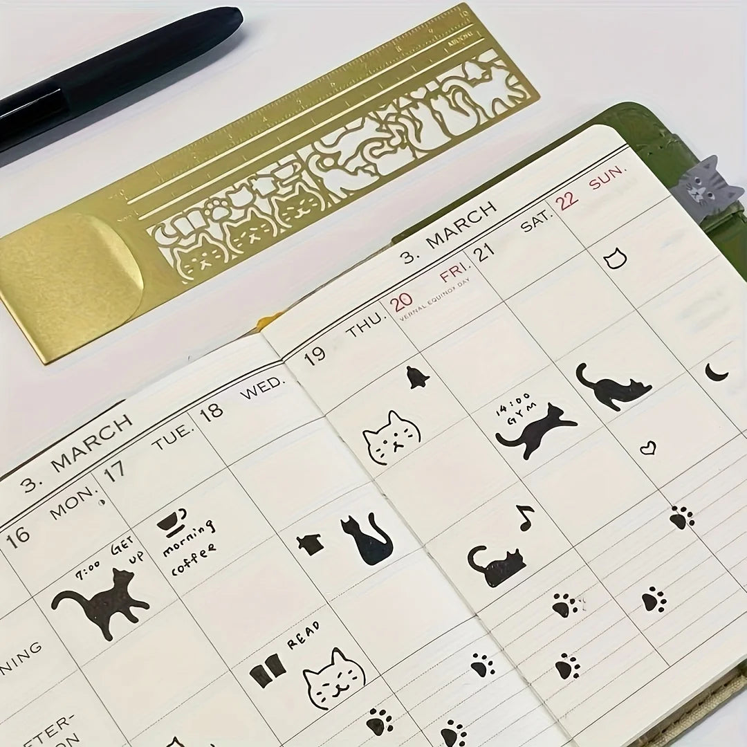 3-in-1 Cat Lover Metal Ruler – Bookmark & Template, 20+ Designs Template Ruler Axl