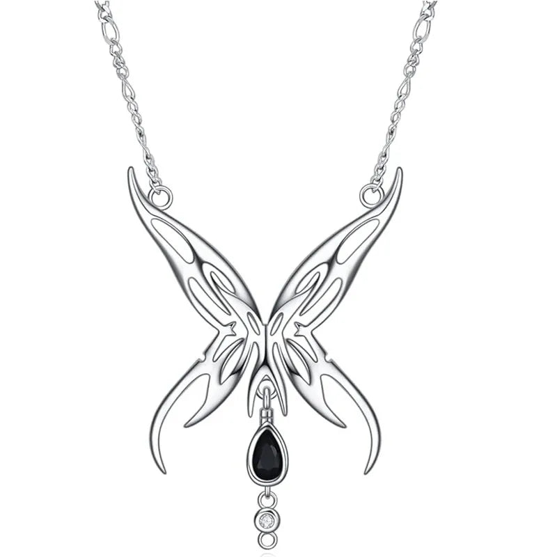 Huitan Black Butterfly Pendant Necklace – Halloween Jewelry Pendant Necklace Axl XL1484 40CM 5CM