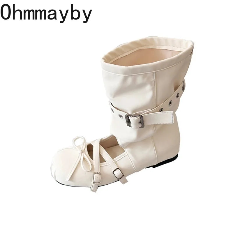 Women's Hollow Out Wedge Sandal Boots – Bow Buckle Mid-Calf Wedge Sandal Boots Axl