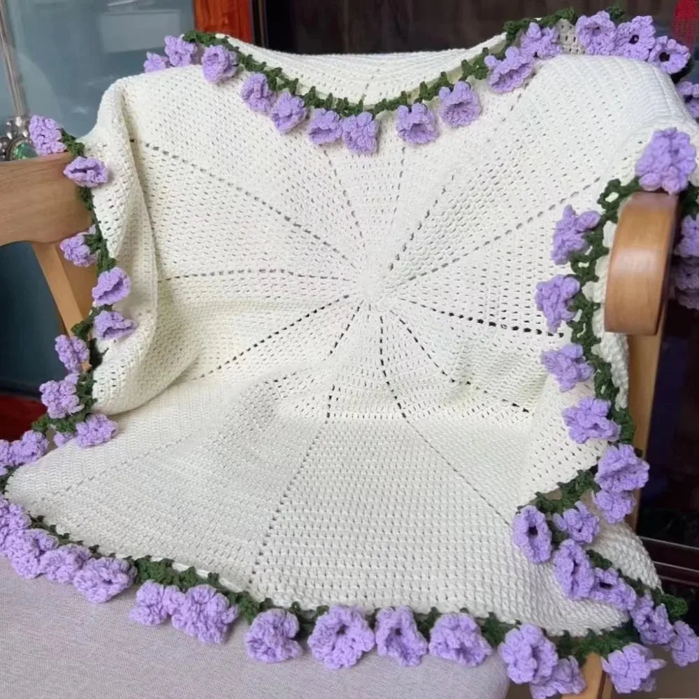 60cm Crocheted Sunflower Bouquet Blanket – Soft Floral Throw Knit Throw Blanket Axl