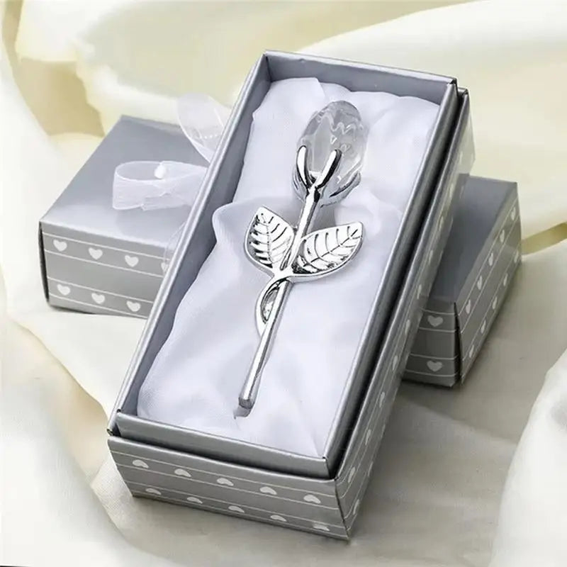 Mini Crystal Rose Artificial Flower – Elegant Home Decor Gift Crystal Flower Ornament Axl Silver A