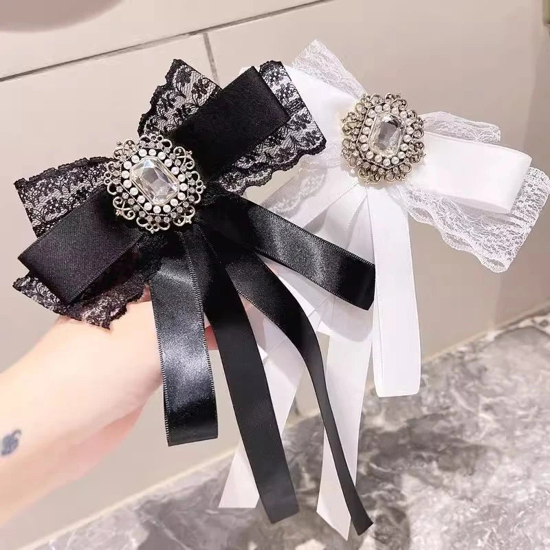 Cloth Art Bow Tie Rhinestone Bowknot Brooch for Women Rhinestone Brooch Pin Axl