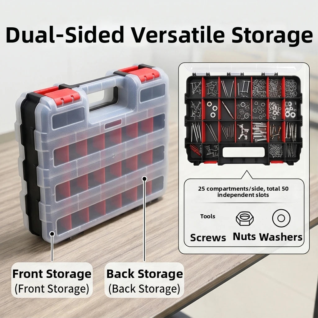 Double-Sided Parts Organizer Box – 50 Compartments & Latches Parts Storage Organizer Axl