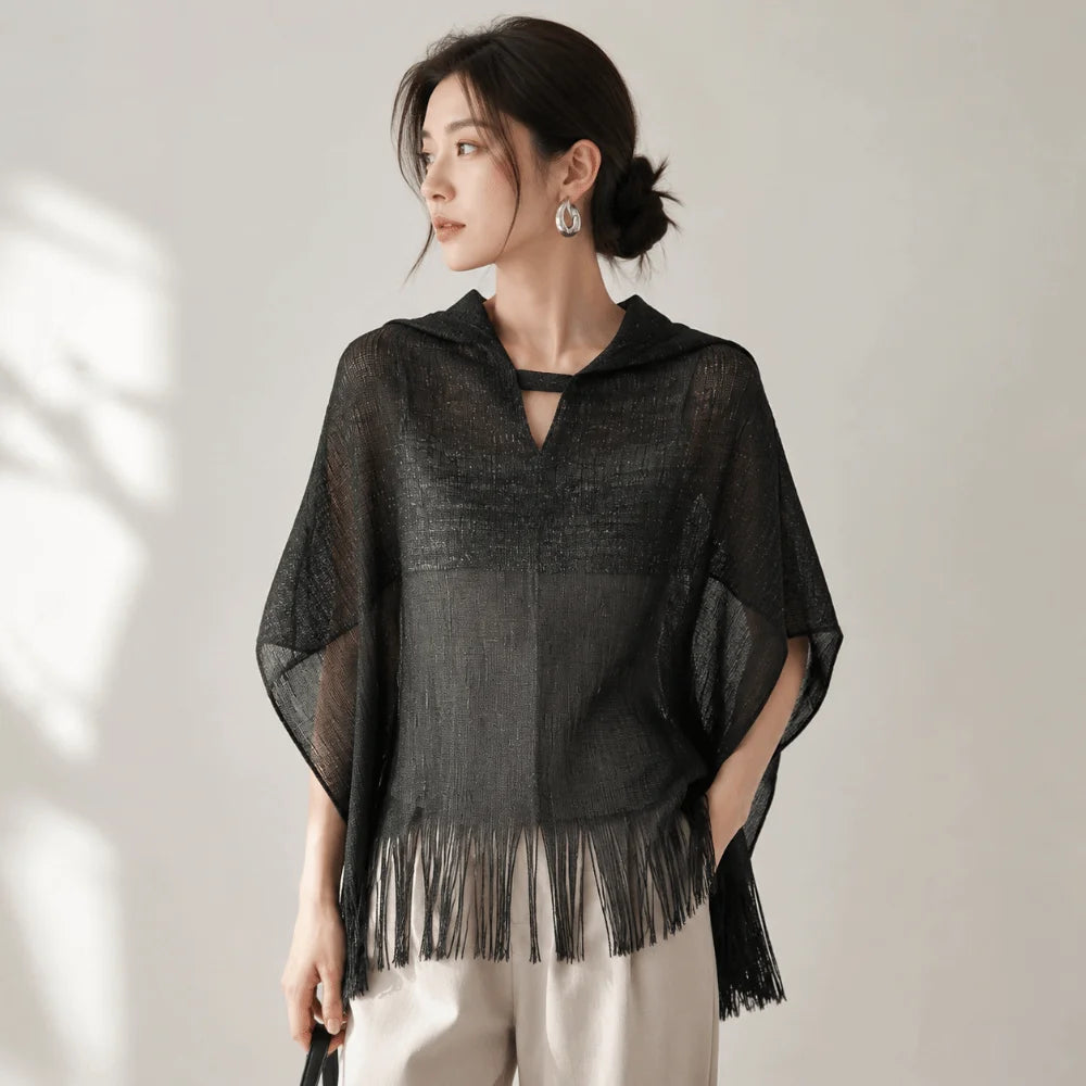 Sheer Beach Cover-Up Top – Lightweight Draped Gauze Swimwear Beach Cover-Up Axl
