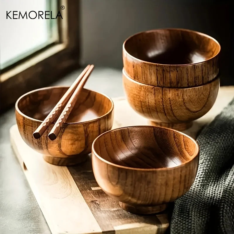 KEMORELA Natural Wooden Bowl – Salad, Rice & Fruit Serving Wooden Serving Bowl Axl