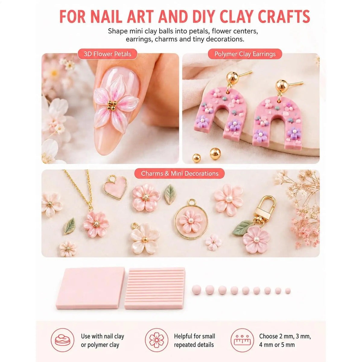 3D Print Clay Ball Maker – 4-Piece Bead Roller for DIY Jewelry Clay Bead Roller Axl