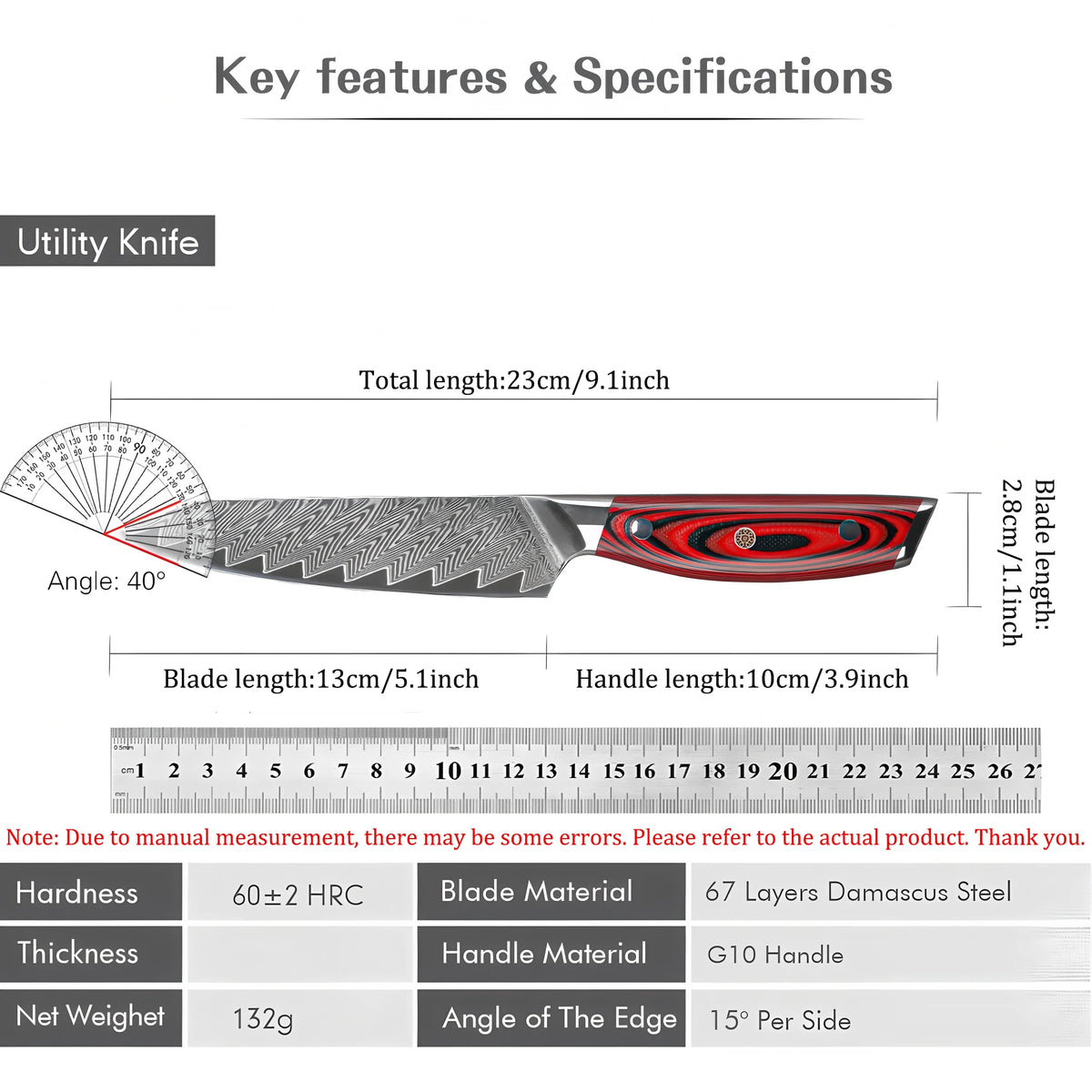 67-Layer Damascus Steel Utility Knife – Sharp Petty Chef Knife Damascus Kitchen Knife Axl