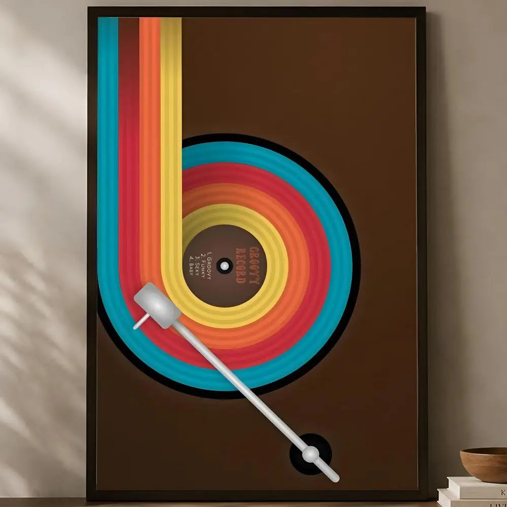 Colorful Record Player HD PVC Self-Stick Wall Art Poster Wall Art Poster Axl White18 50X70cmNoframe