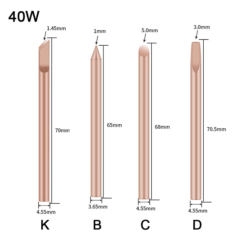 4-Pack Copper Solder Iron Tips B C D K – 30W 40W 60W Solder Iron Tips Axl A2