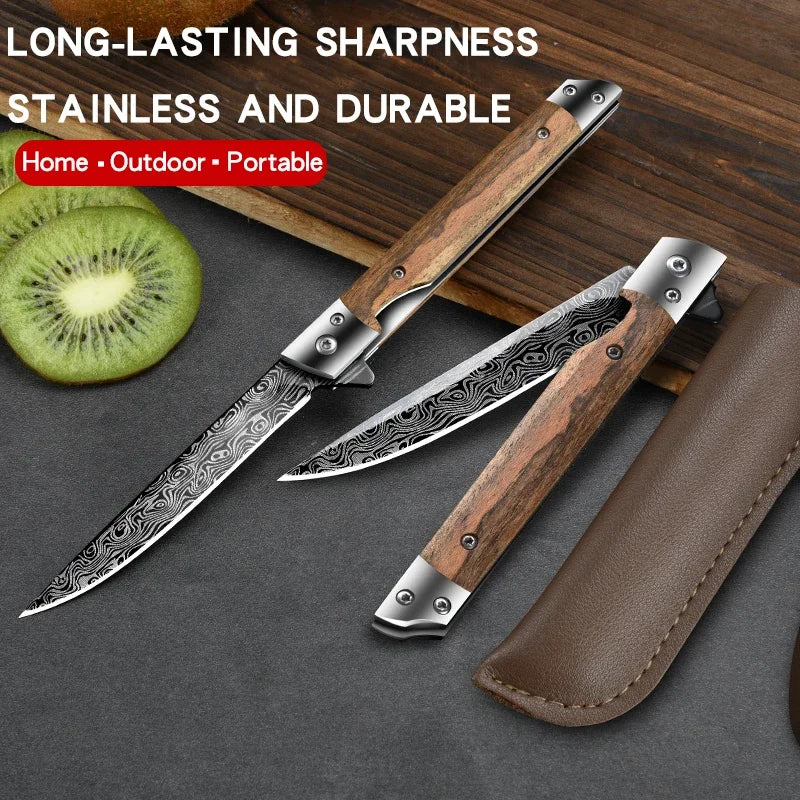 PLYS Folding Pocket Knife – Damascus Steel & Wood Handle EDC Folding Pocket Knife Axl