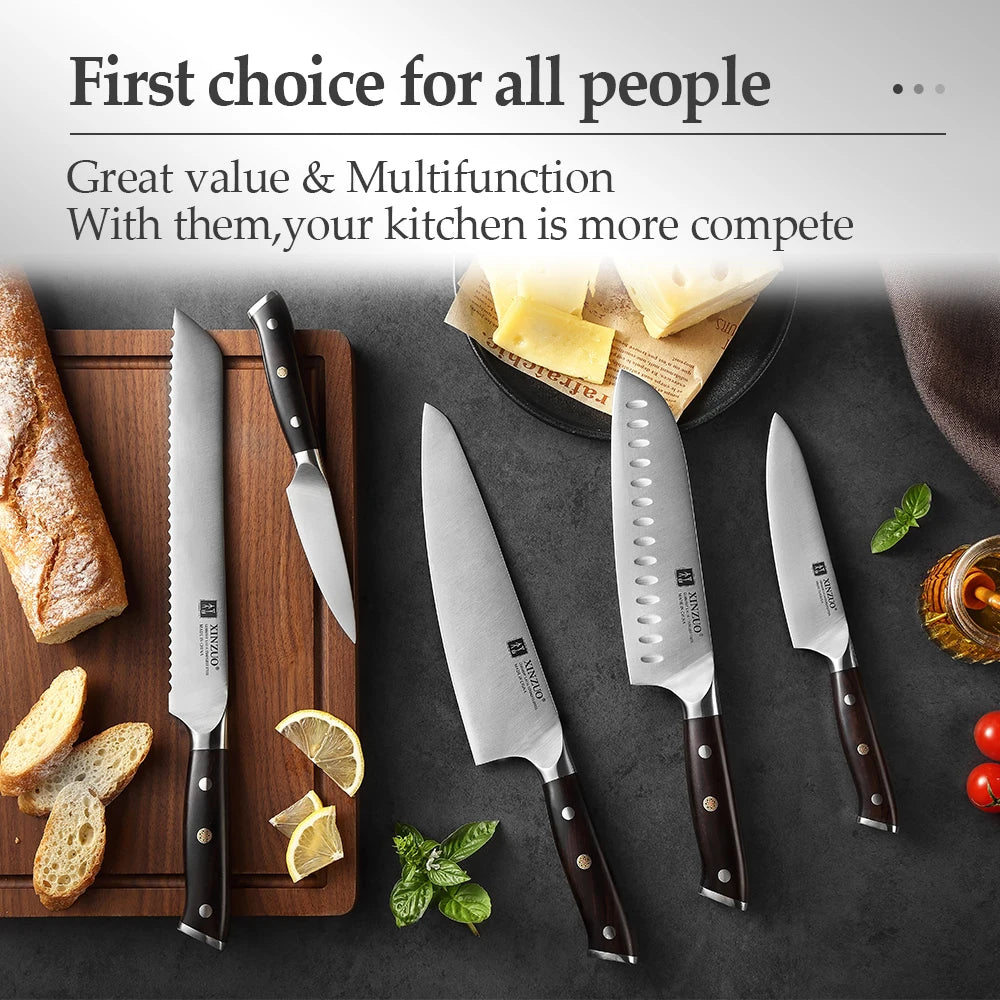 XINZUO 5-Piece Kitchen Knife Set | German 1.4116 Steel & Ebony Kitchen Knife Set Axl