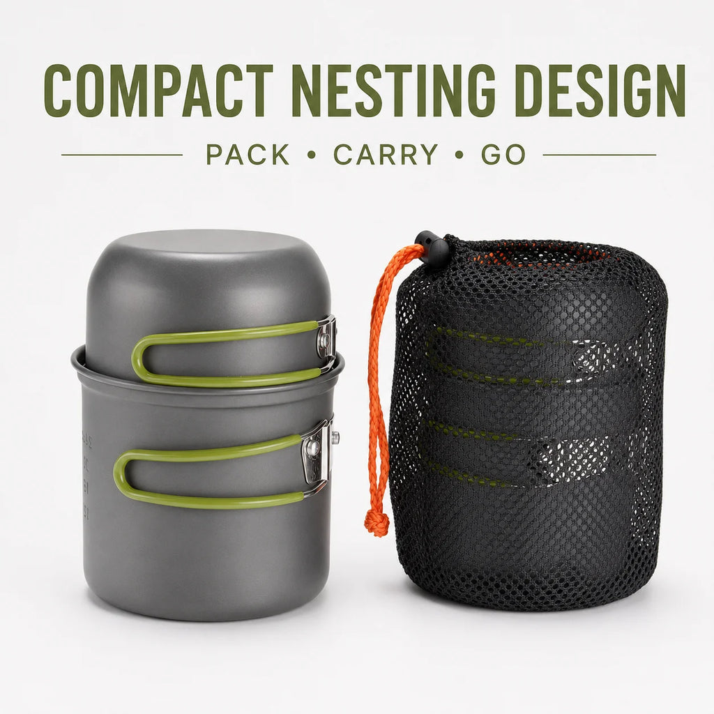 Camping Cookware Set – Aluminum Pot, Pan & Folding Cutlery Kit Camping Cookware Set Axl