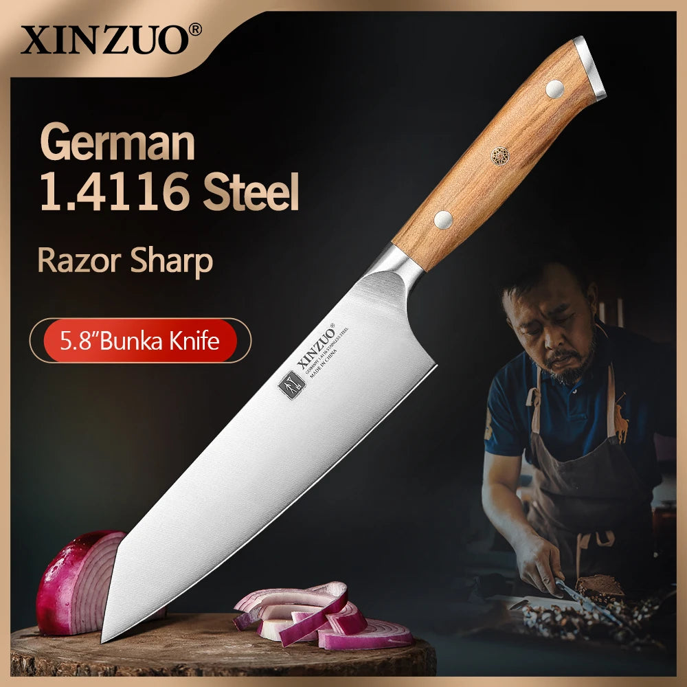 XINZUO Bunka Chef Knife 5.83" German Steel & Olive Wood Handle Bunka Chef Knife Axl Default Title