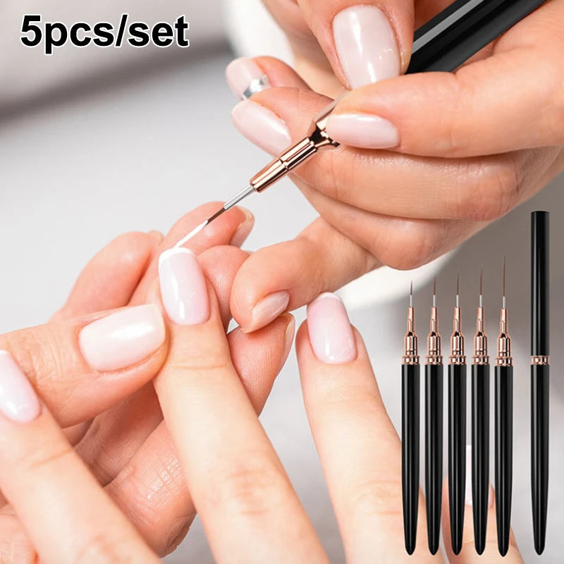 5-Piece Nail Art Liner Brush Set – 7/9/11/15/20mm Striping Nail Art Brush Set Axl