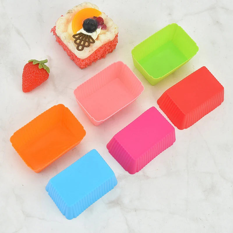 6-Pack Silicone Rectangle Cake Molds – Muffin & Cupcake Liners Silicone Baking Molds Axl