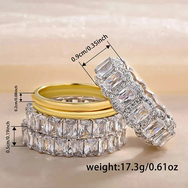 Huitan 5-Piece CZ Wedding Ring Set for Women | Brass & Zirconia Wedding Ring Set Axl