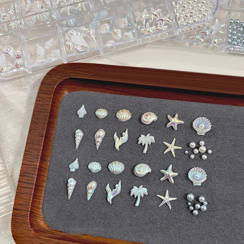 3D Ocean Nail Charms – Shell, Starfish & Mermaid 12-Grid Box Nail Art Charms Axl