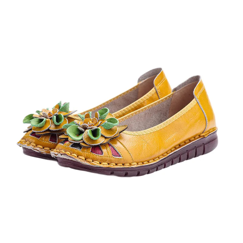Lorilury Women's Handmade Floral Cowhide Leather Loafers Leather Flat Loafers Axl