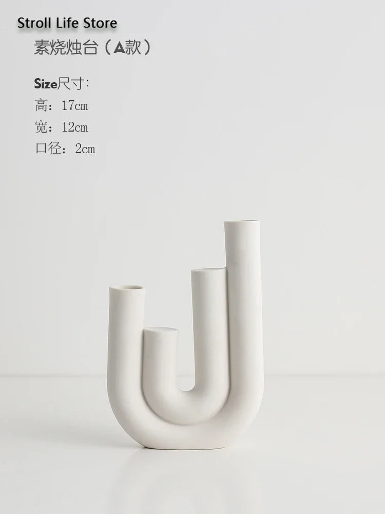 Nordic Ceramic Candle Holder – White Minimalist Candlestick Ceramic Candle Holder Axl