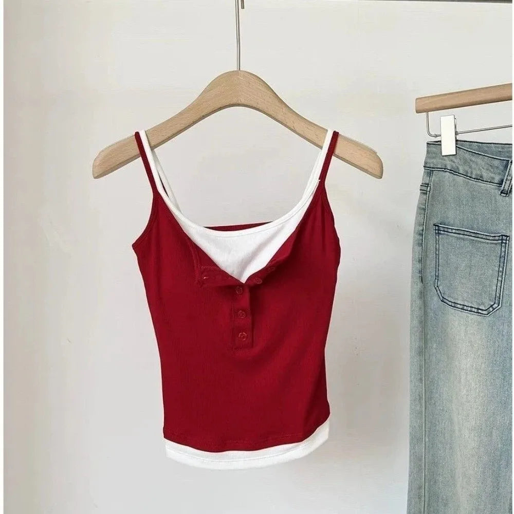Color Block Crop Camisole – Square Neck Sleeveless Tank Top Crop Camisole Top Axl