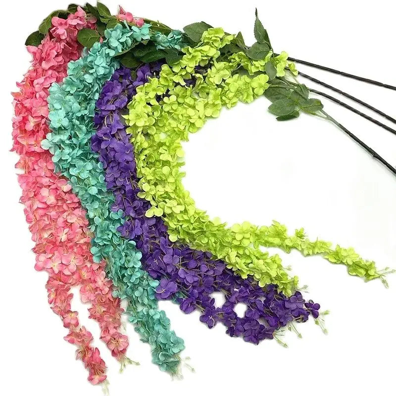 Silk Hydrangea Wisteria Vine 3-Fork Artificial Flowers 172cm Artificial Flower Vine Axl