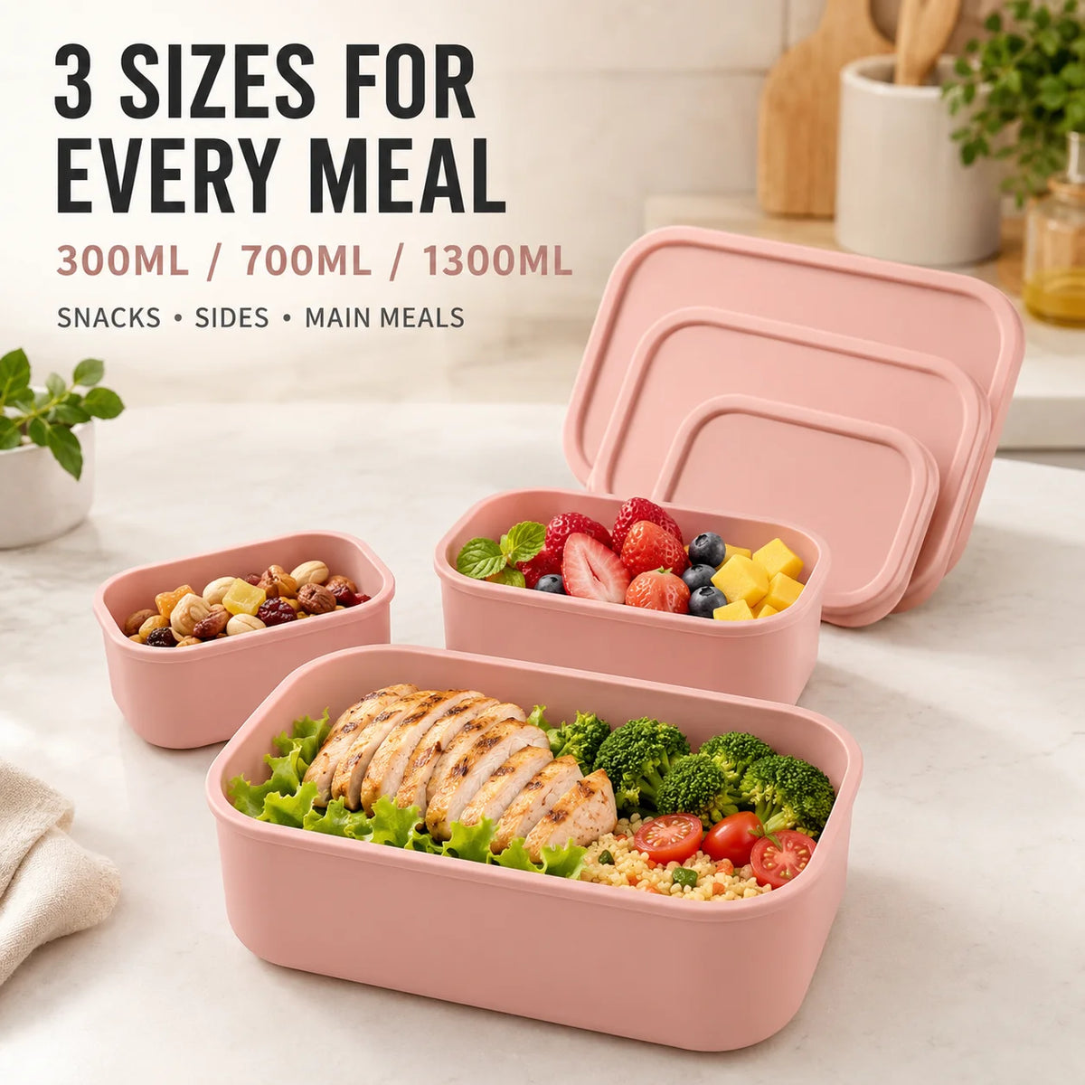 Uwhise 3-Piece Silicone Bento Lunch Box Set | Microwave Safe Silicone Lunch Box Axl
