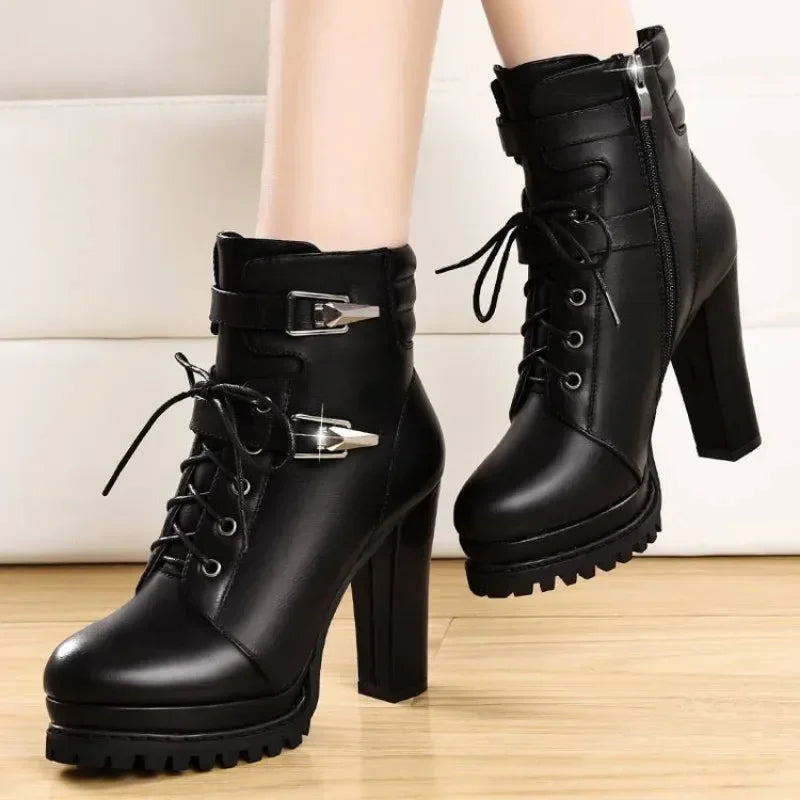 Women's Retro Chunky High Heel Ankle Boots | Elegant Winter Women's Ankle Boots Axl