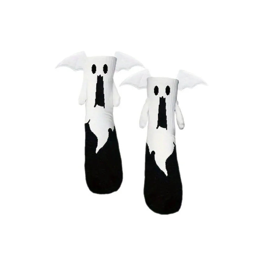 Halloween Bat Magnetic Couple Socks – Cotton Mid-Calf Novelty Novelty Socks Axl White One Size