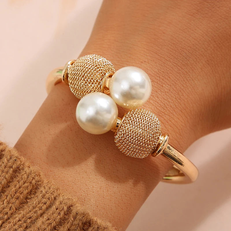 Pearl Cuff Bracelet – Adjustable Open Bangle for Women Cuff Bracelet Axl
