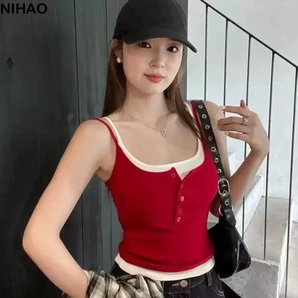 Color Block Crop Camisole – Square Neck Sleeveless Tank Top Crop Camisole Top Axl