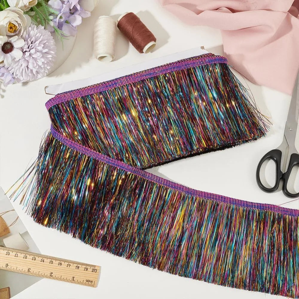10.9 Yards Metallic Fringe Tassel Trim – 4-1/8" DIY Ribbon Craft Fringe Trim Axl
