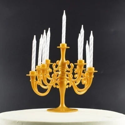 9-Piece Birthday Cake Candle Set with Candlestick Holders Cake Candle Set Axl Gold