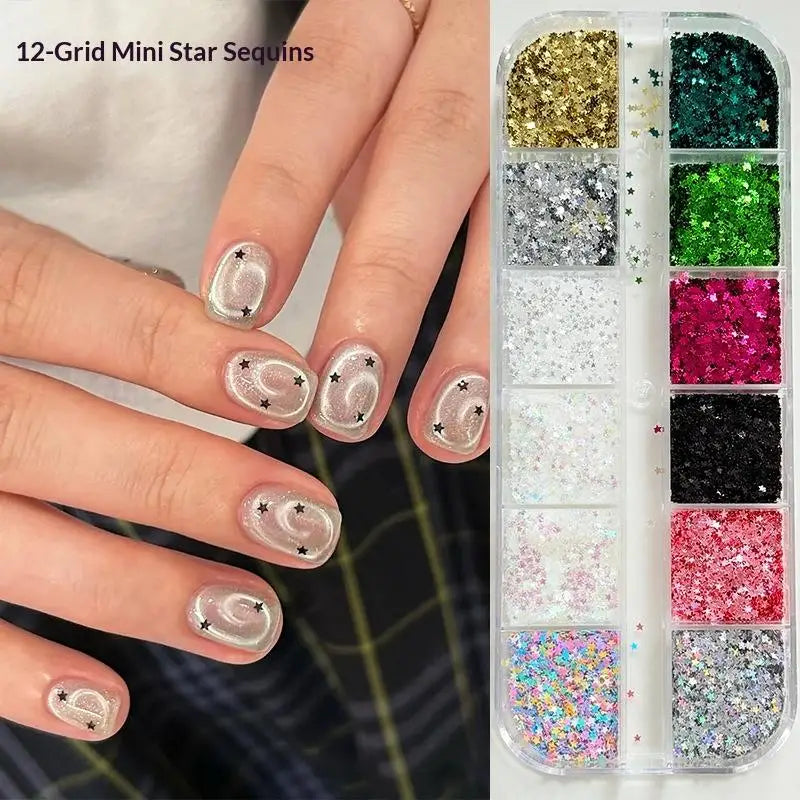 12-Grid Star Sequin 3D Nail Art Charms – DIY Manicure Decor Nail Art Charms Axl