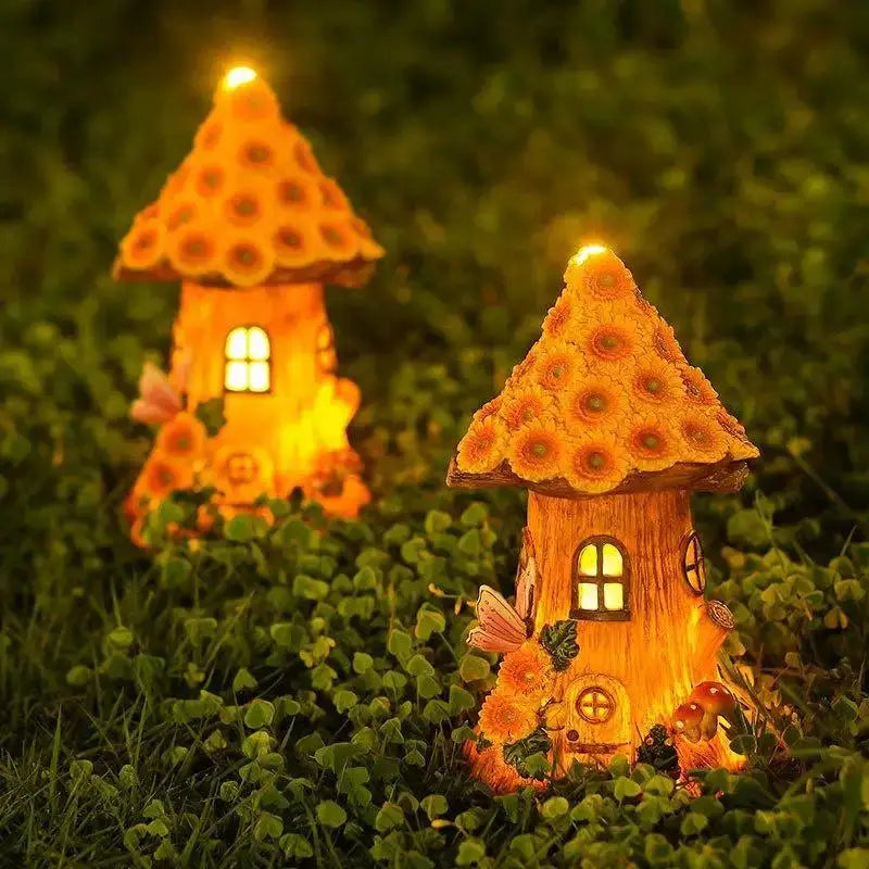 Resin Tree House Solar Garden Light | Outdoor Lawn Ornament Solar Garden Light Axl