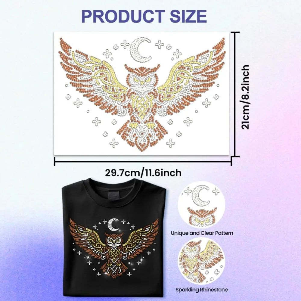 Owl Rhinestone Iron-On Appliqué – Glitter Heat Transfer Sheet Iron-On Appliqué Axl