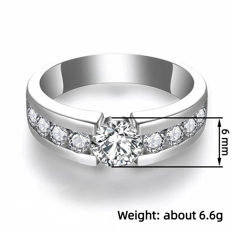 Huitan Round CZ Eternity Wedding Ring for Women – Silver Tone CZ Wedding Ring Axl