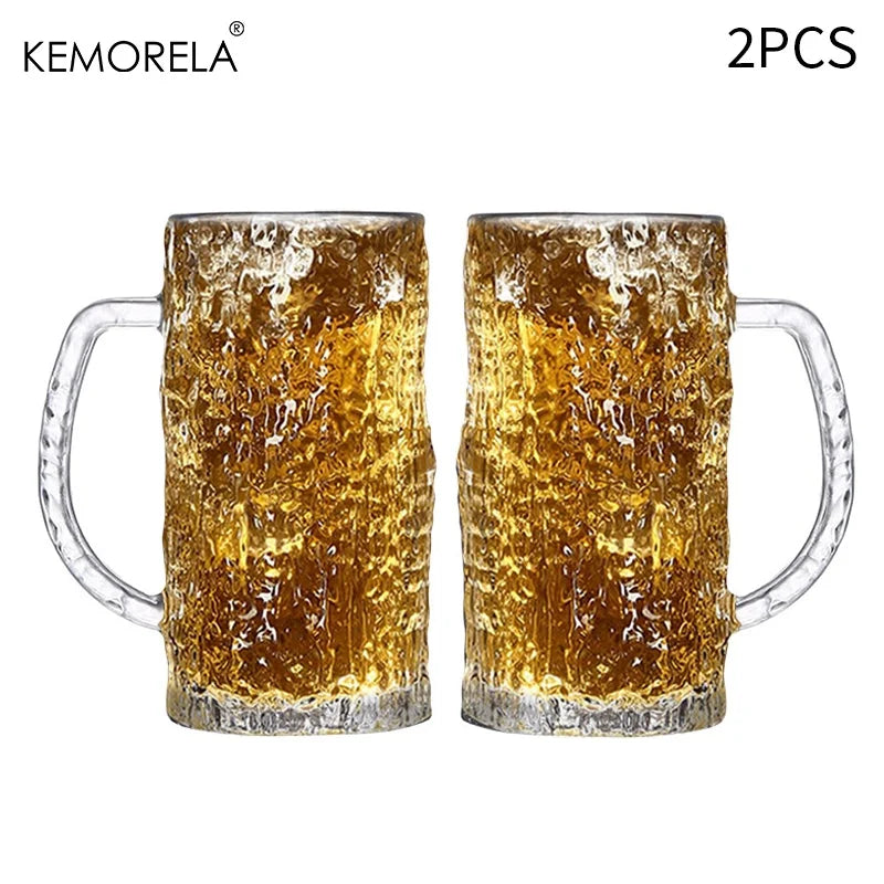 KEMORELA 400ml Frosted Glacier Pint Beer Mugs | Bar Grade Glass Beer Pint Mugs Axl 2PCS 400ml