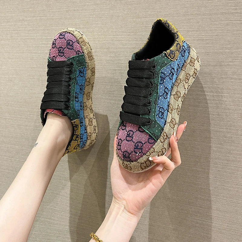 Women's Rhinestone Platform Sneakers – Luxury Designer Casual Shoe Platform Sneakers Axl