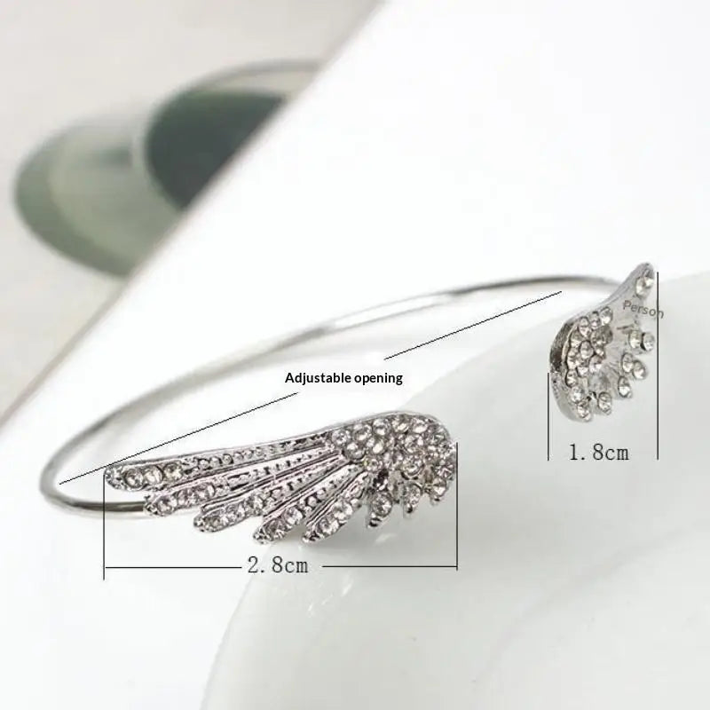 Angel Wings Silver Open Bangle Bracelet – Adjustable Women's Cuff Bangle Bracelet Axl