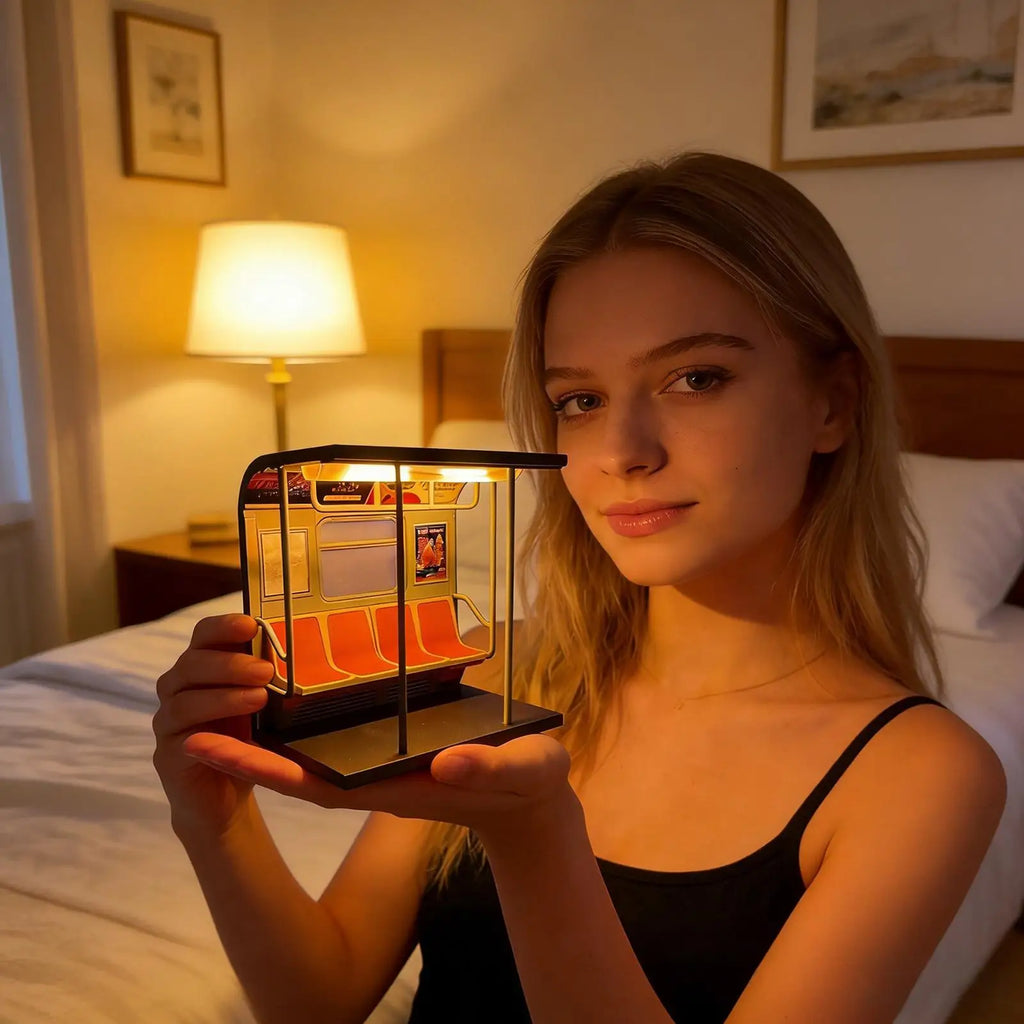 Retro Subway Train LED Table Lamp with 3 Swappable Posters LED Novelty Table Lamp Axl