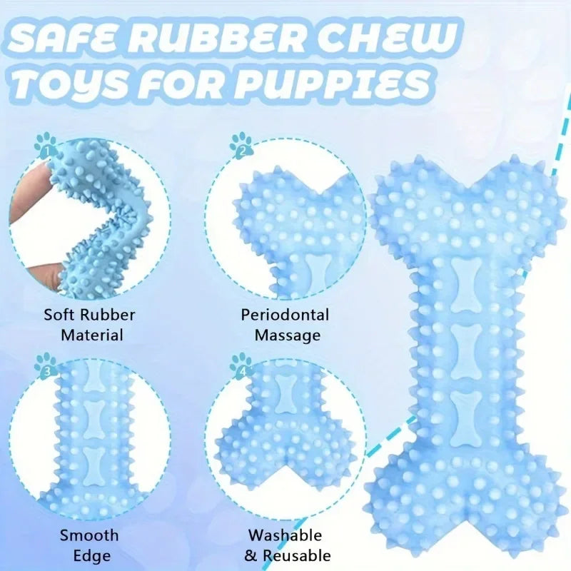KEMORELA 3-Pack Puppy Chew Toys – Soft Rubber Teething Bones Puppy Chew Toys Axl