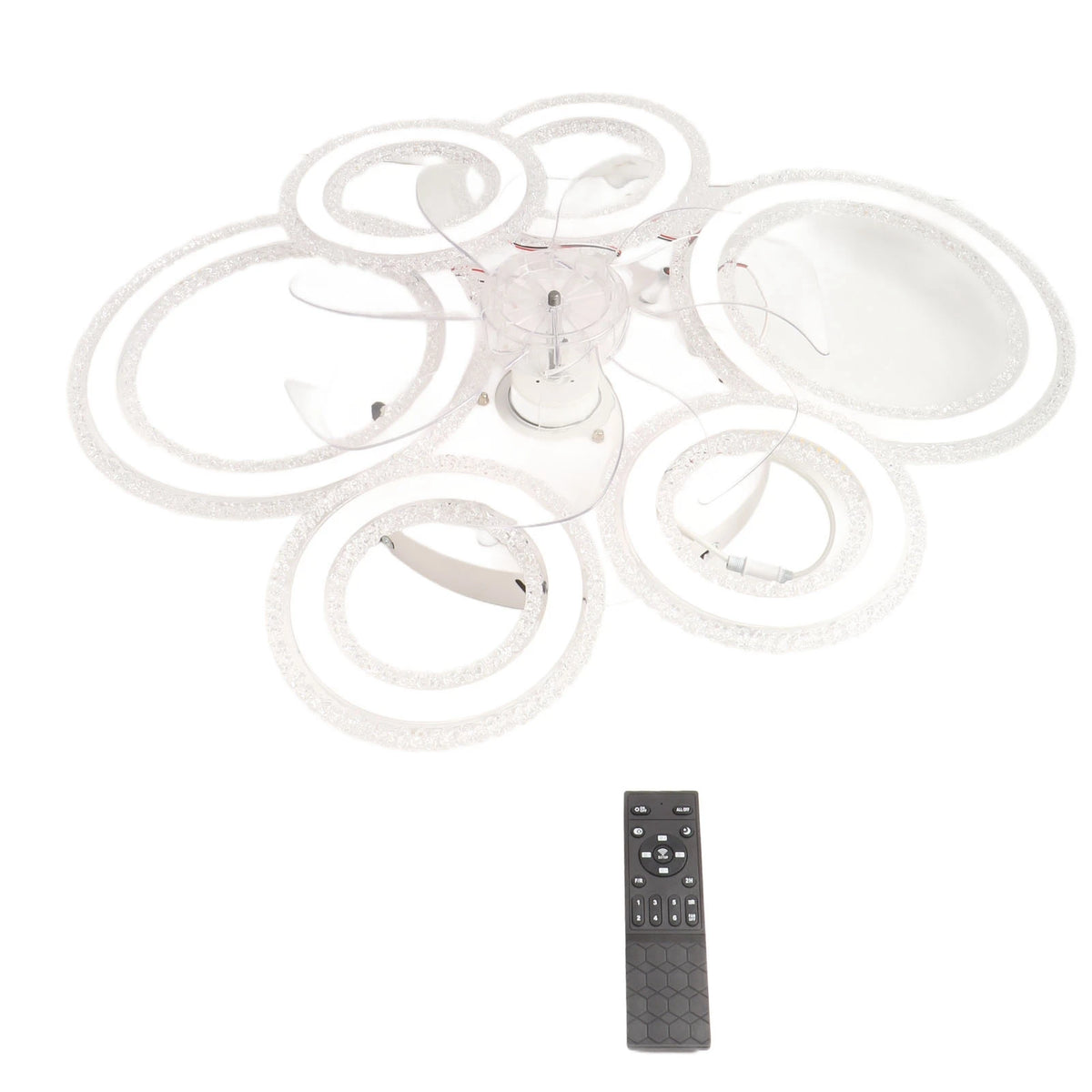 Nordic LED Ceiling Fan Light – 6 Crystal Rings | 76cm Modern LED Ceiling Fan Axl WHITE