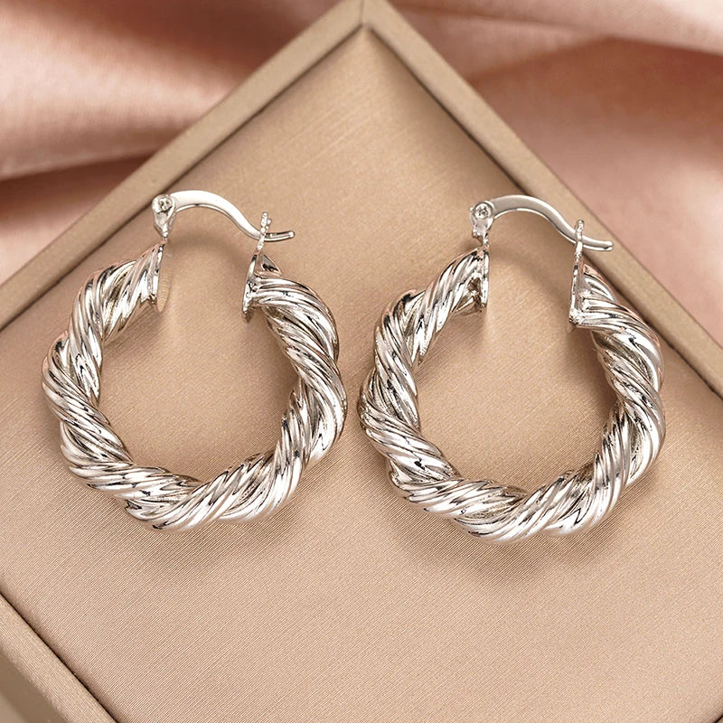 Huitan Gold Twist Hoop Earrings – Glossy Fashion Jewelry Hoop Earrings Axl
