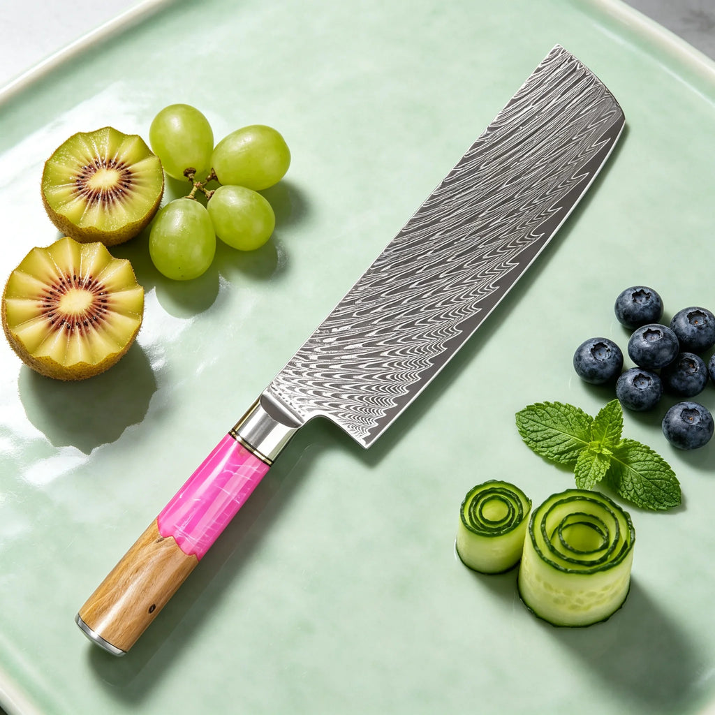 Damascus Steel Nakiri Knife – Sharp Vegetable & Slicing Knife Damascus Kitchen Knife Axl