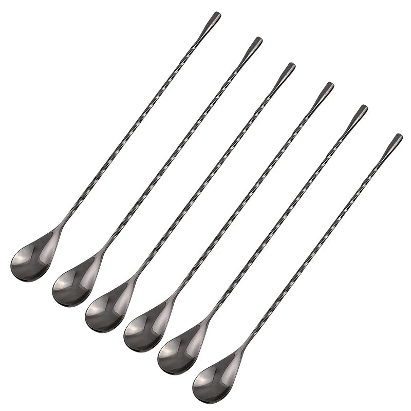 Stainless Steel Cocktail Stirring Spoon – Spiral Teardrop Bar Tool Cocktail Bar Spoon Axl 6PCS Black
