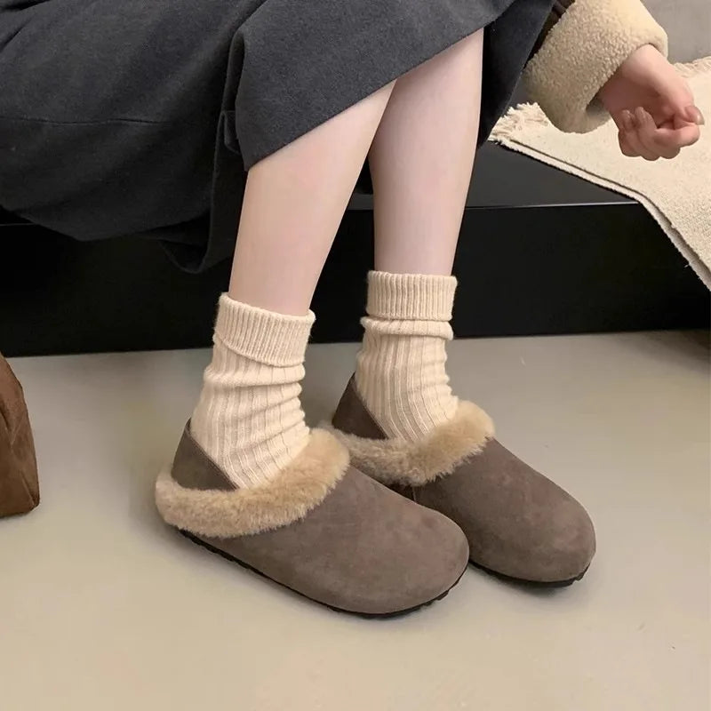 Women's Retro Faux Suede Fur-Lined Slip-On Flats | Winter Shoes Women's Slip-On Flats Axl