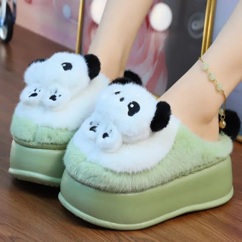 Lorilury Panda Faux Fur Slippers – Cozy Winter Slides Women Faux Fur Slippers Axl