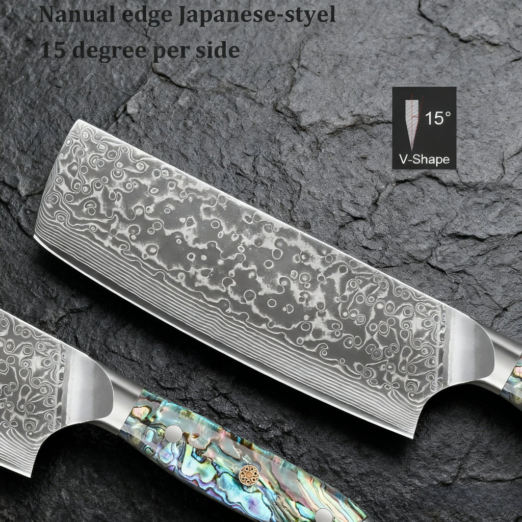 67-Layer Damascus Steel Nakiri Kitchen Knife – Sharp & Durable Damascus Kitchen Knife Axl